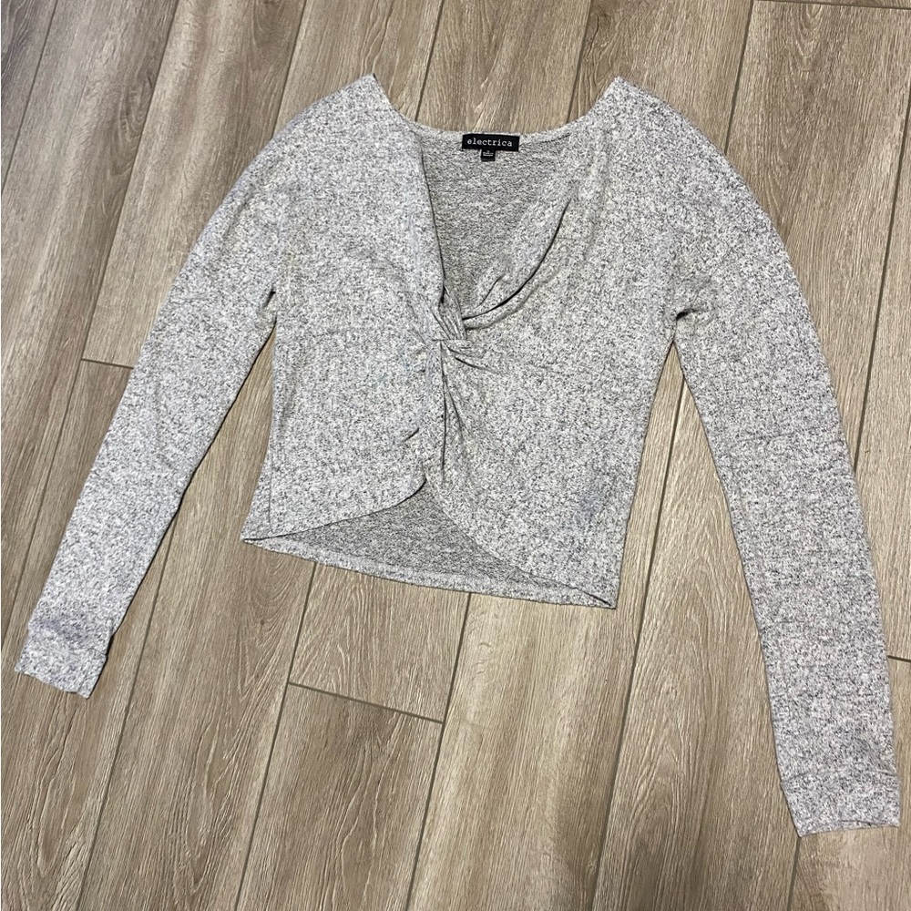 Grey Long Sleeve Cropped Top